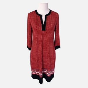 Banana Republic M shift dress coral navy diamond pattern 3/4 sleeve